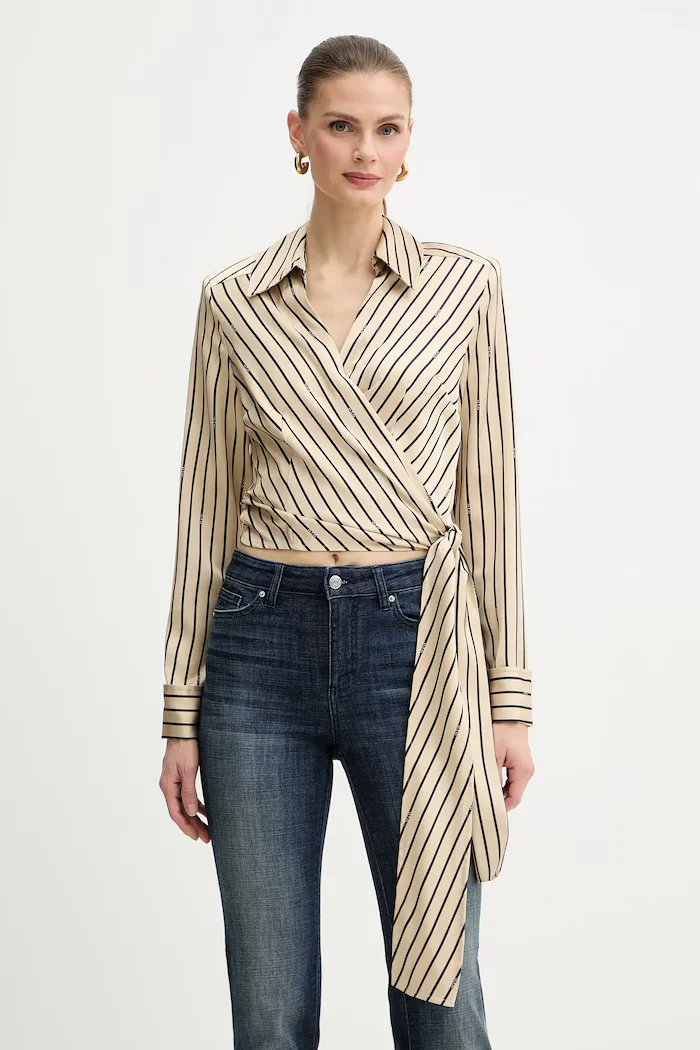 Marciano by Guess Риза FATOU дамска в бежово със стандартна кройка с класическа яка 6RGH08 7430A