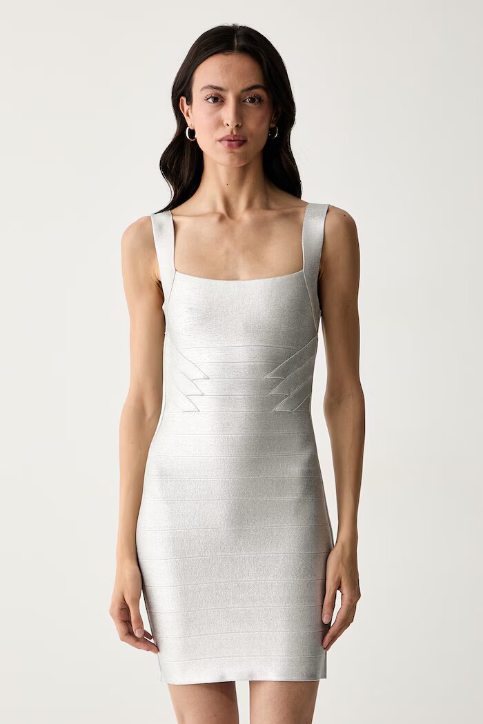 Marciano by Guess рокля по тялото с вискоза VALENTINA сребърна G6YK43 Z1110