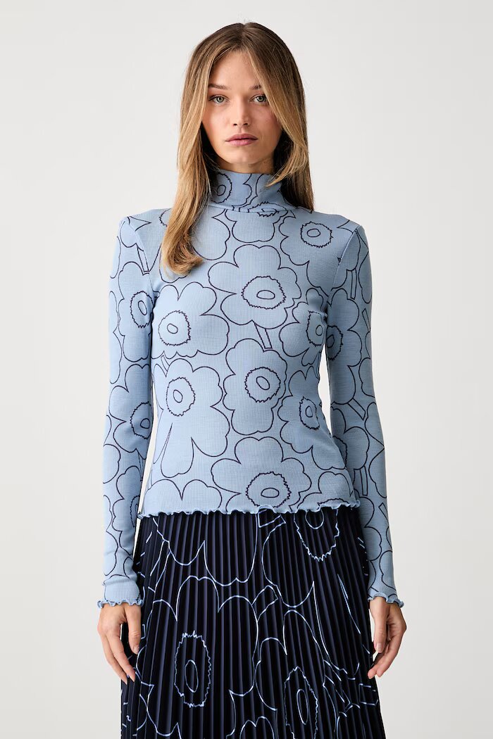marimekko блуза с дълги ръкави дамска от вълна синя 095930