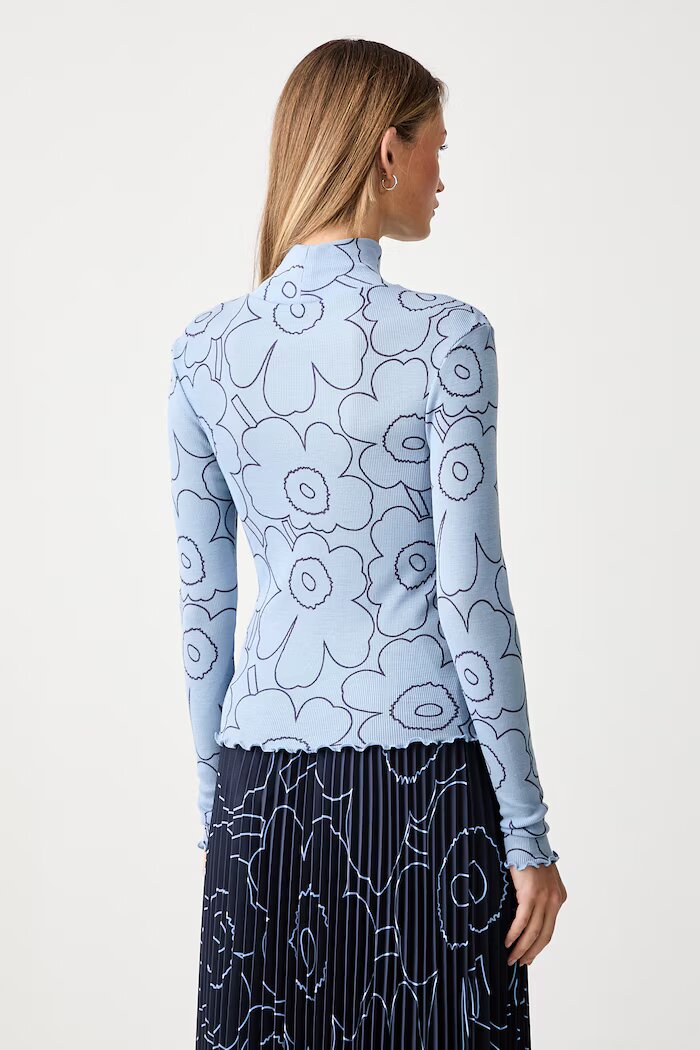 marimekko блуза с дълги ръкави дамска от вълна синя 095930