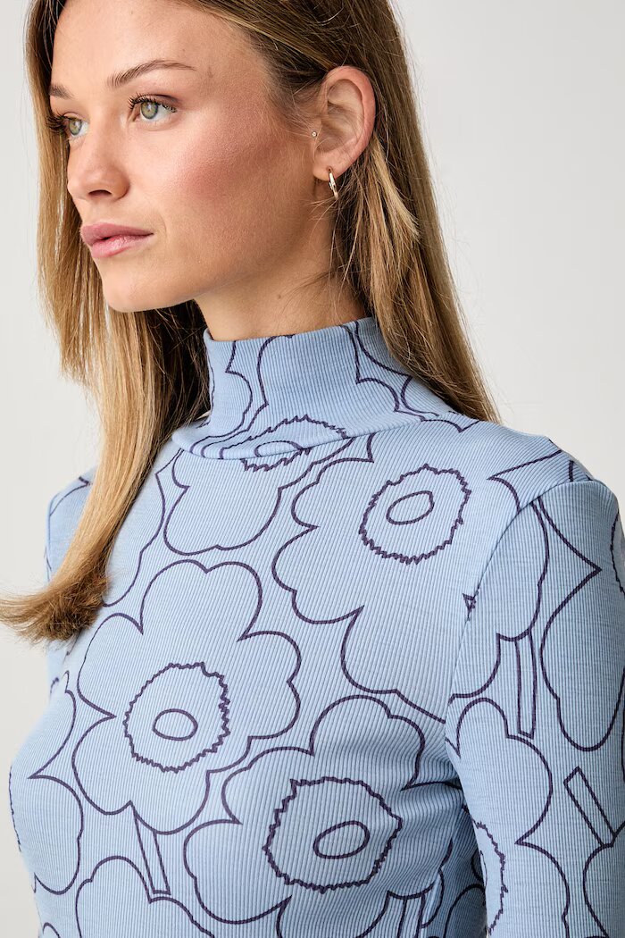 marimekko блуза с дълги ръкави дамска от вълна синя 095930