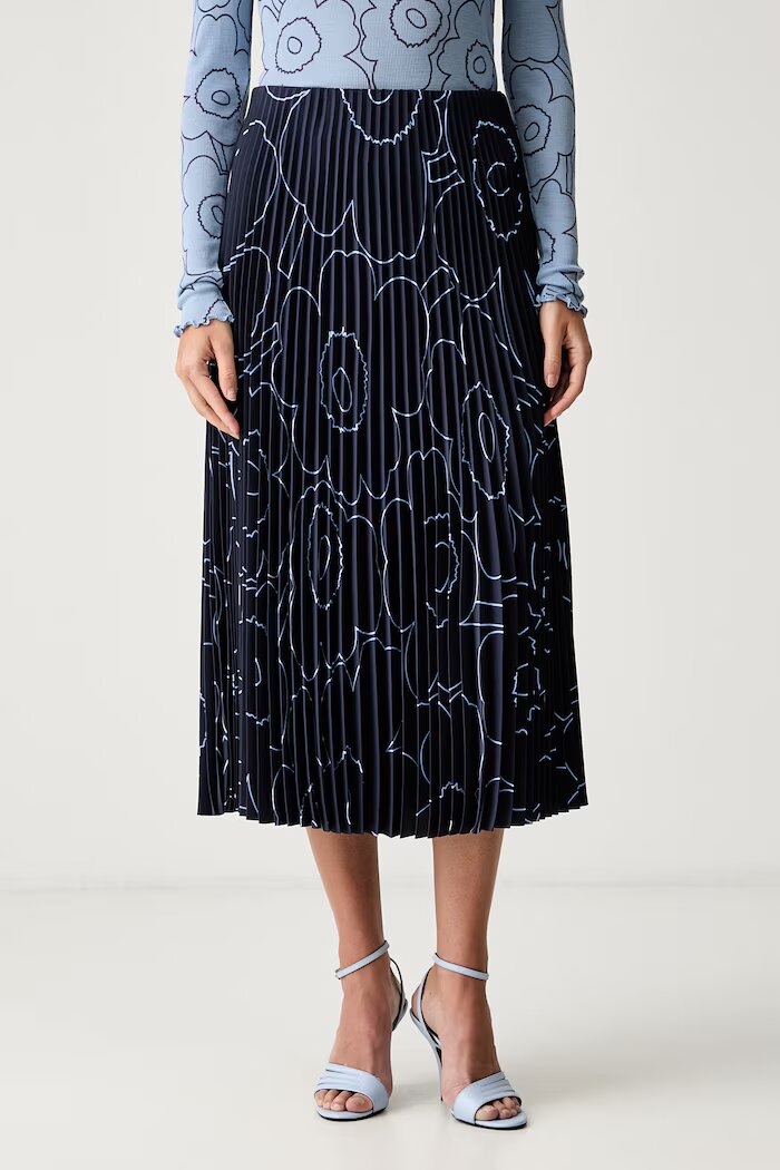 marimekko плисирана пола тъмносиня на цветя 096042