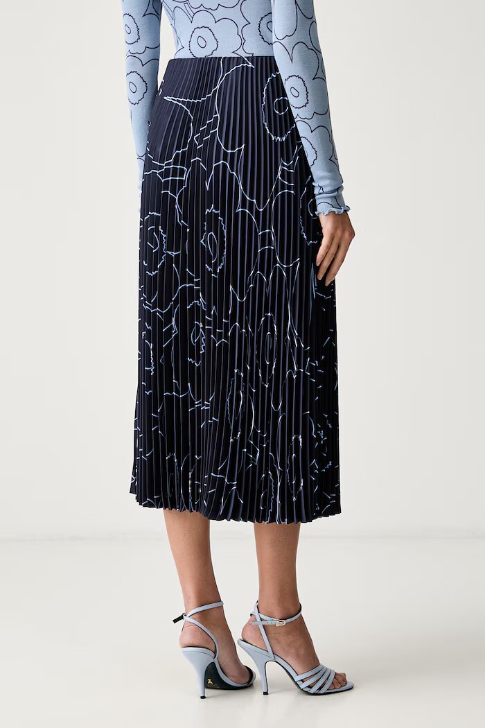 marimekko плисирана пола тъмносиня на цветя 096042