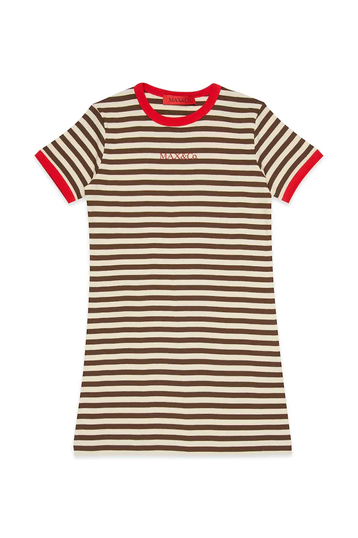 MAX&Co. Детска памучна рокля MAXD34F DRESS в бежово къса със стандартна кройка MX0265