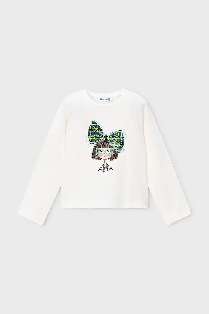 Mayoral блуза с дълги ръкави за деца от памук с еластан бежова 4034