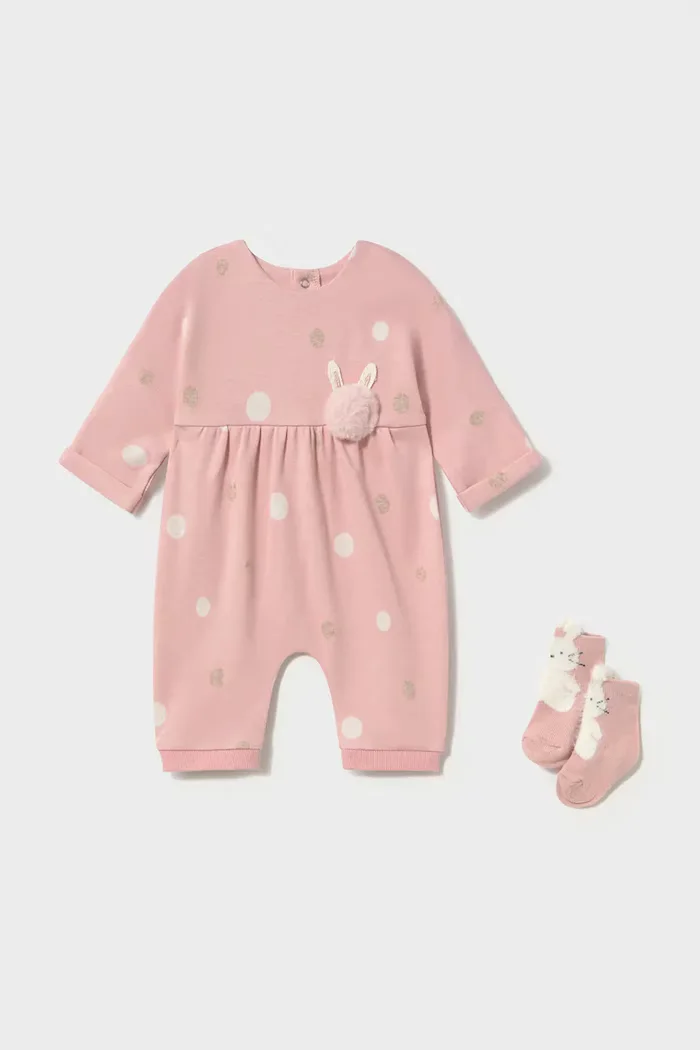Mayoral Newborn бебешки гащеризон за бебе с памук розов 2755