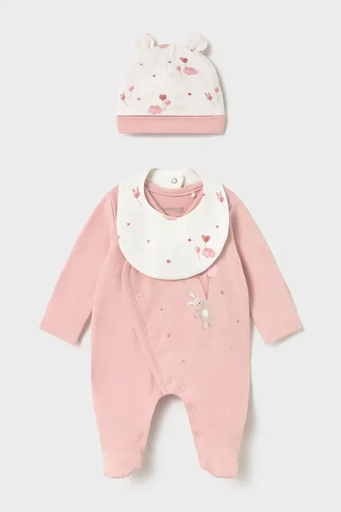 Mayoral Newborn бебешки гащеризон за спане от памук с еластан розов 2748