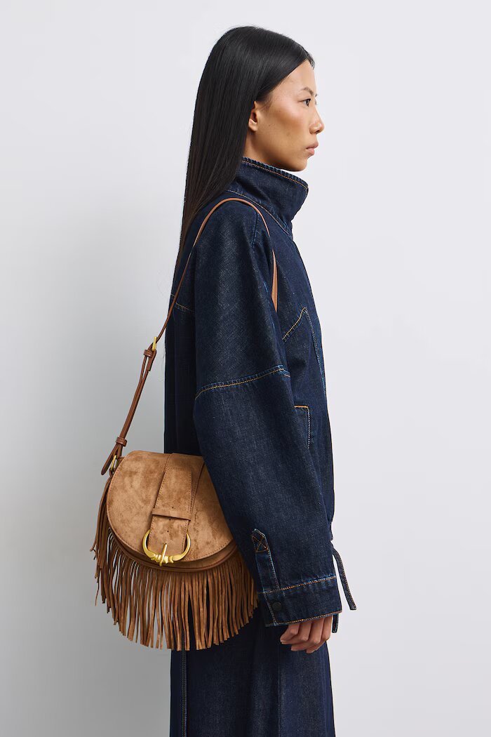 Medicine чанта crossbody дамска от имитация на велур кафява