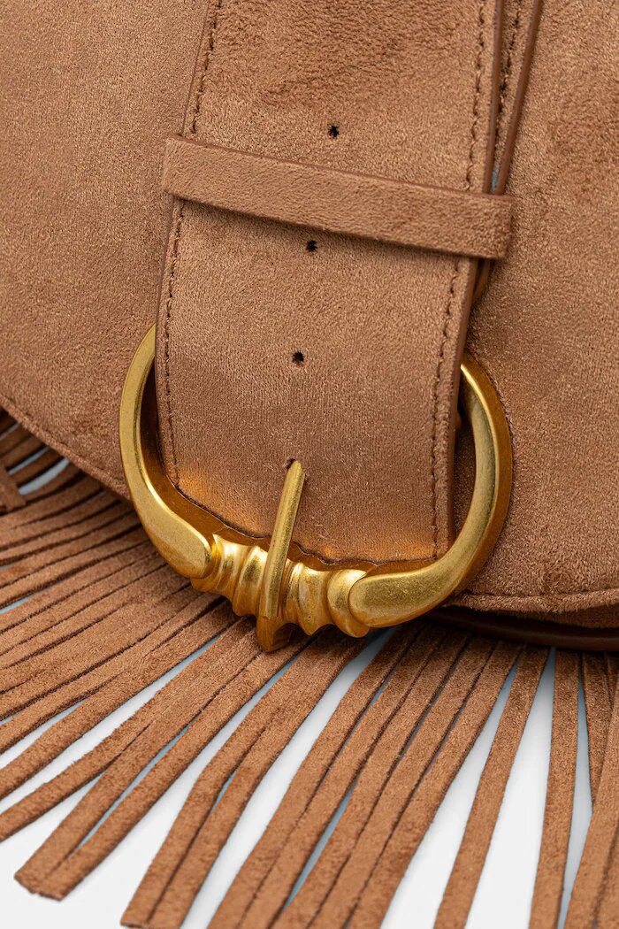 Medicine чанта crossbody дамска от имитация на велур кафява