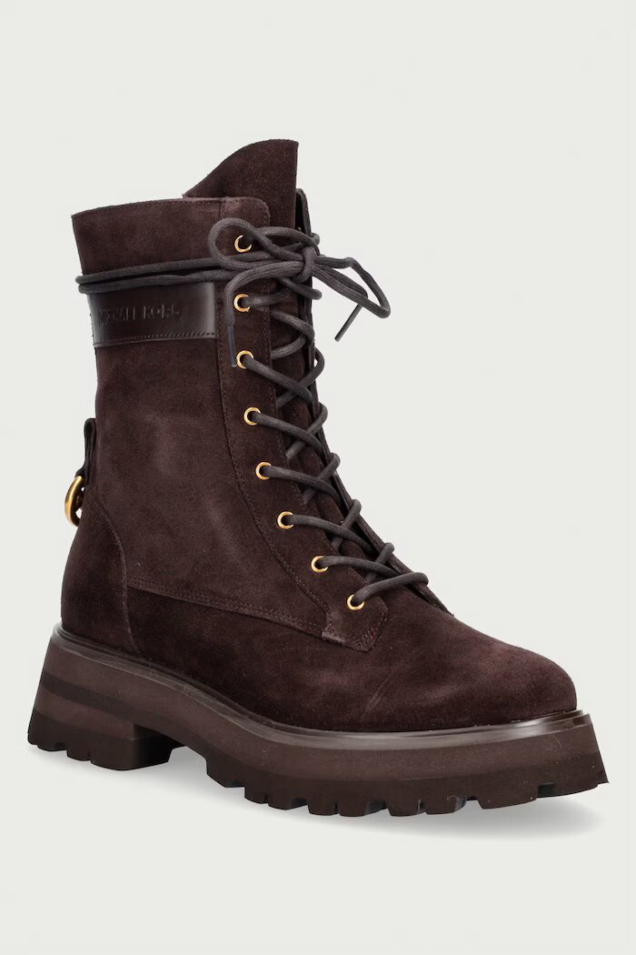 Michael Michael Kors боти дамски от велур Caleb Lug Bootie кафяви 40F6CBFE5S.251