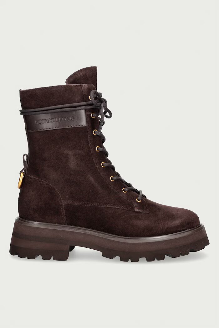 Michael Michael Kors боти дамски от велур Caleb Lug Bootie кафяви 40F6CBFE5S.251
