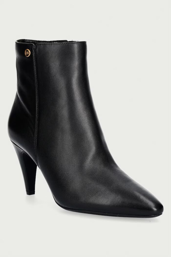 Michael Michael Kors боти с тънък ток дамски от кожа Daniela Heeled Bootie черни 40F6DNME5L.001