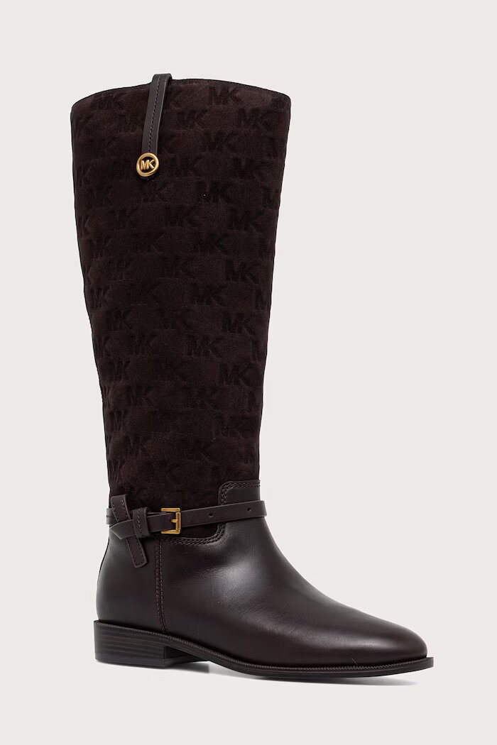 Michael Michael Kors ботуши под коляното дамски от кожа Beverly Flat Boot кафяви 40F6BVFB5S.251