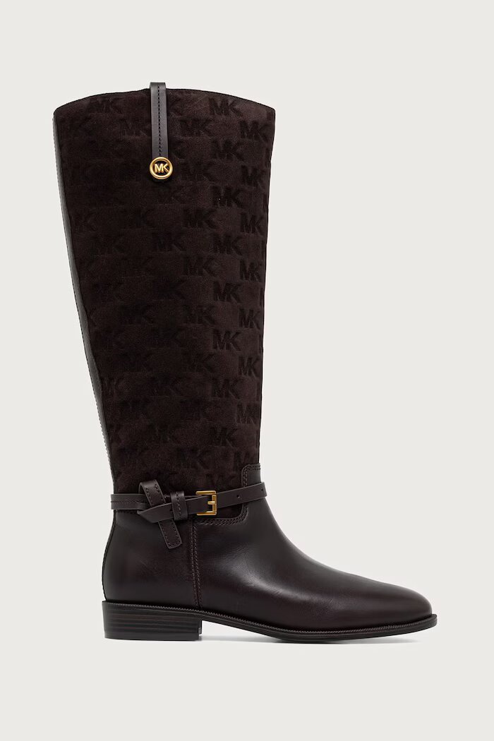 Michael Michael Kors ботуши под коляното дамски от кожа Beverly Flat Boot кафяви 40F6BVFB5S.251