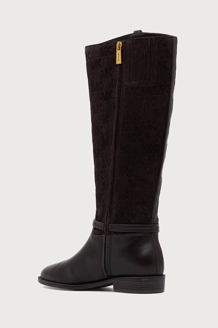 Michael Michael Kors ботуши под коляното дамски от кожа Beverly Flat Boot кафяви 40F6BVFB5S.251