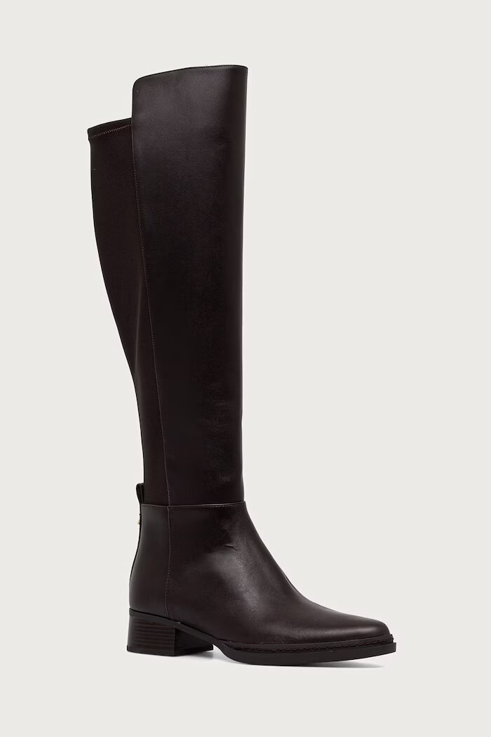 Michael Michael Kors ботуши под коляното дамски от кожа Lex Boot кафяви 40F6LXMB5L.251