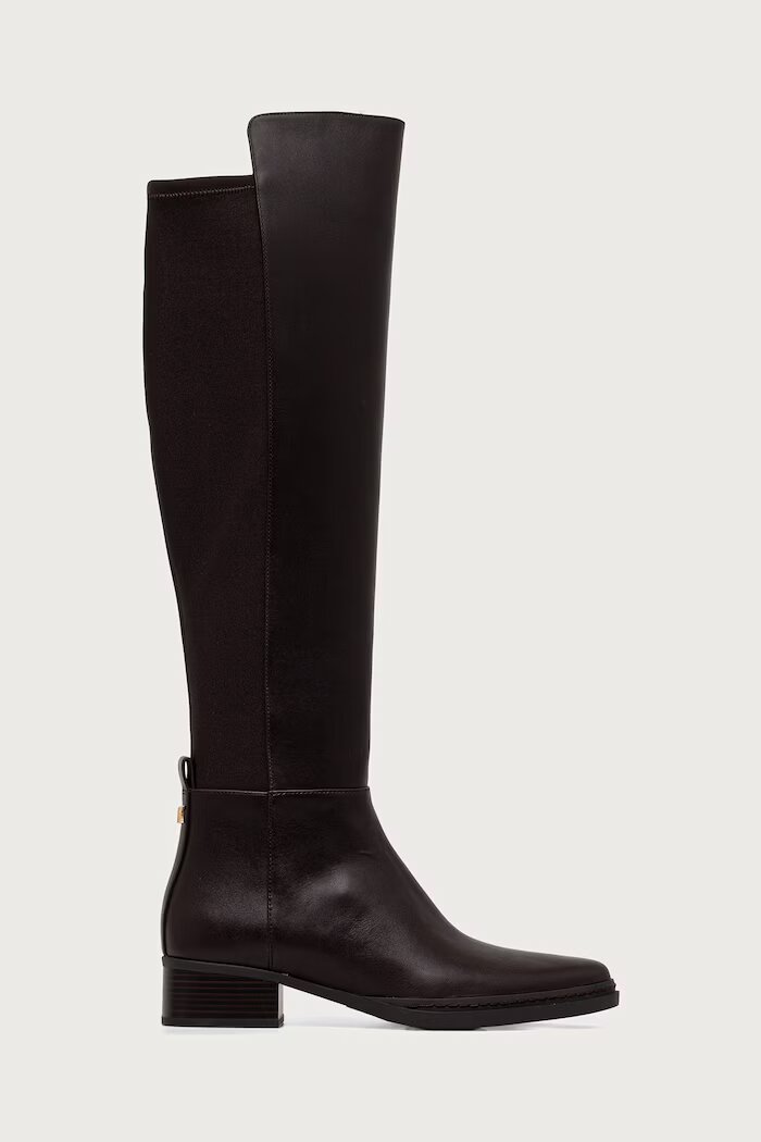 Michael Michael Kors ботуши под коляното дамски от кожа Lex Boot кафяви 40F6LXMB5L.251