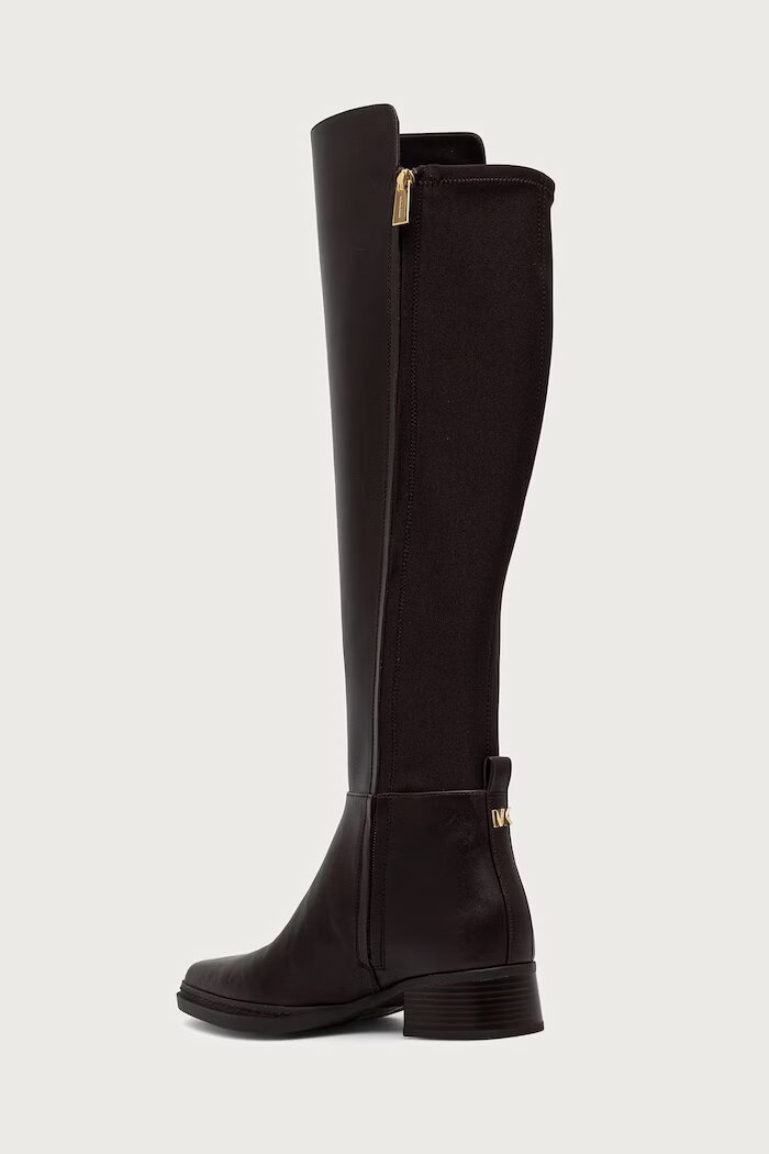 Michael Michael Kors ботуши под коляното дамски от кожа Lex Boot кафяви 40F6LXMB5L.251