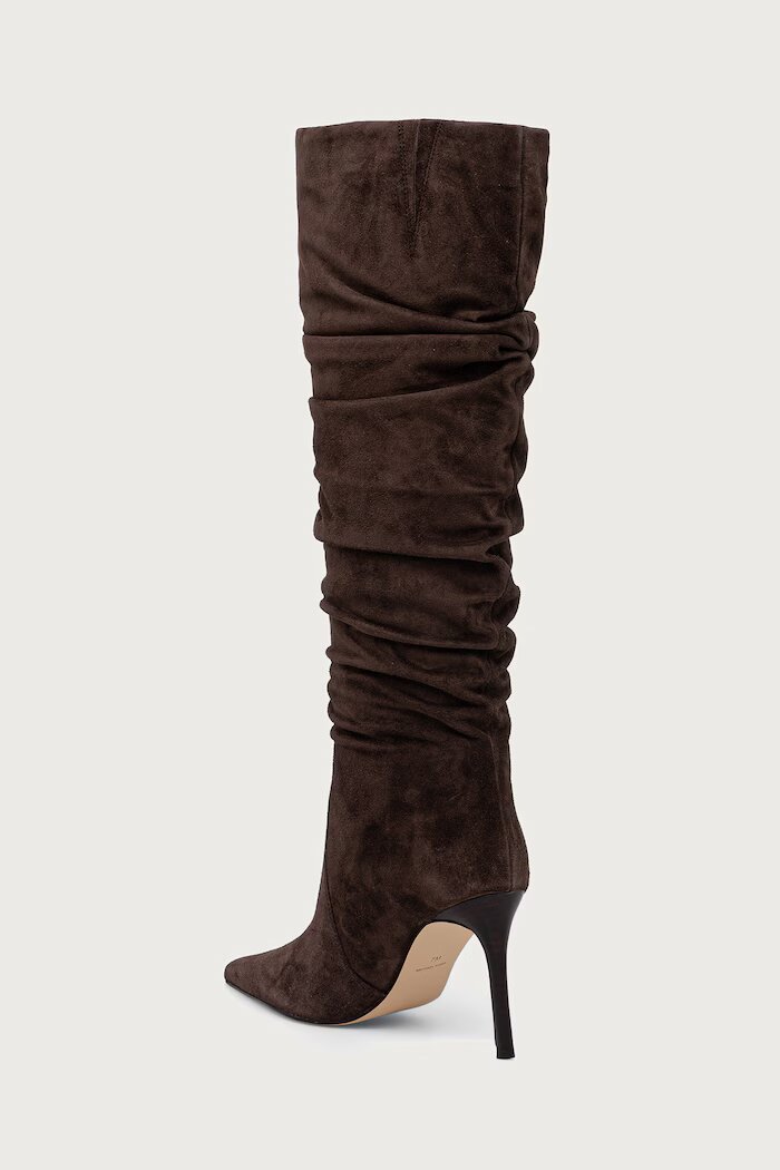 Michael Michael Kors ботуши под коляното с тънък ток дамски от велур Dawn Heeled Boot кафяви 40F5DWHB5L.251