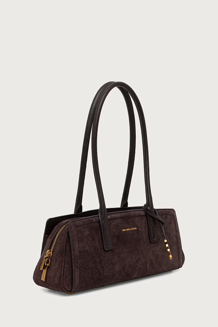 Michael Michael Kors чанта тип багета дамска от велур LAILA кафява 30T6A9IT0S