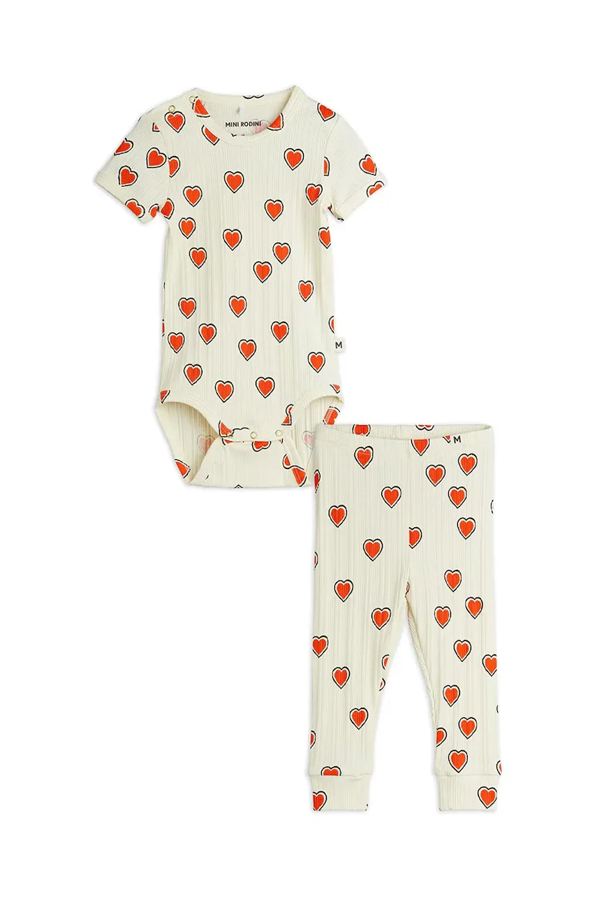 MINI RODINI Бебешки памучен комплект Outlined hearts