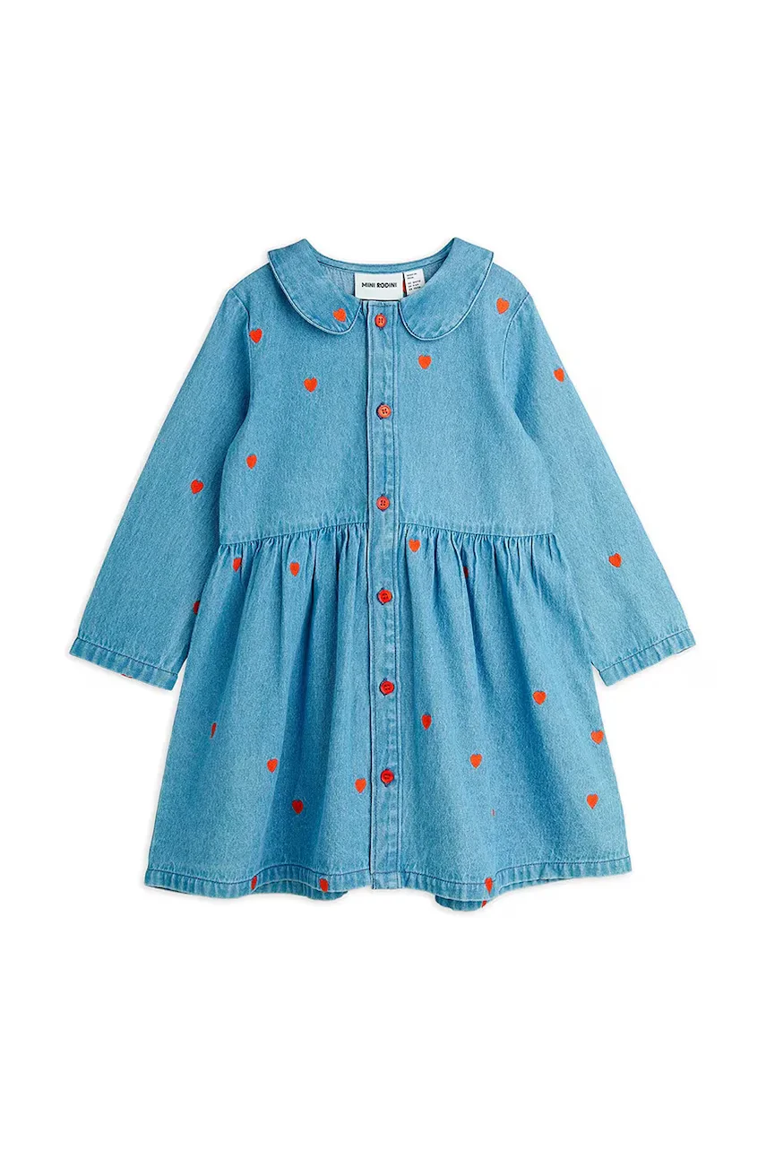 MINI RODINI Детска дънкова рокля Mini hearts