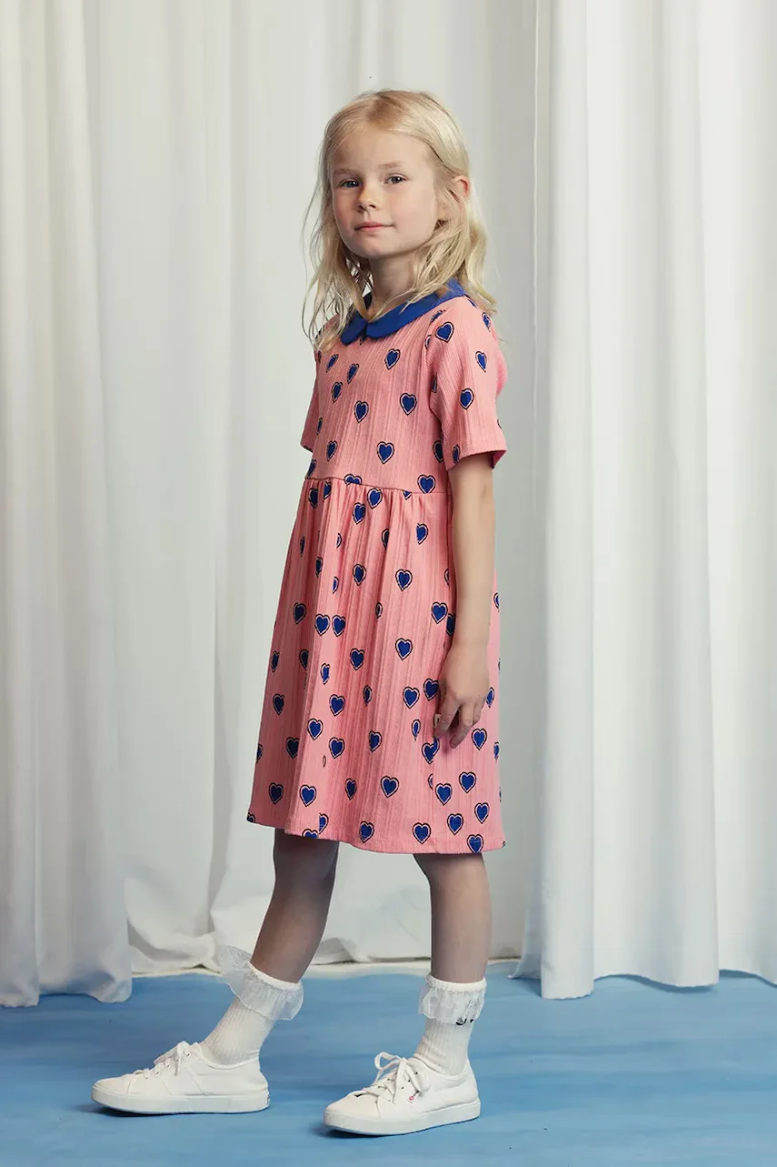 MINI RODINI Детска памучна рокля Outlined hearts