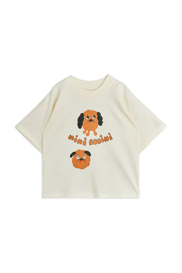 MINI RODINI Детска памучна тениска Doggie в бяло с принт 26120112