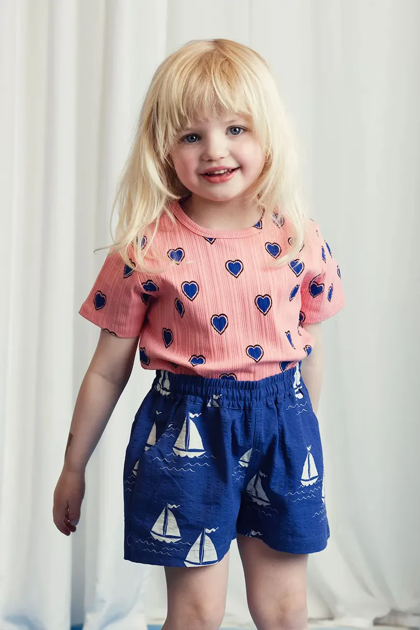 MINI RODINI Детска памучна тениска Outlined hearts