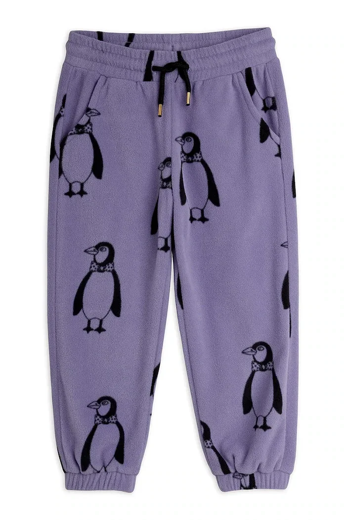 MINI RODINI панталон джогър за деца от полар Penguin виолетов 11000365
