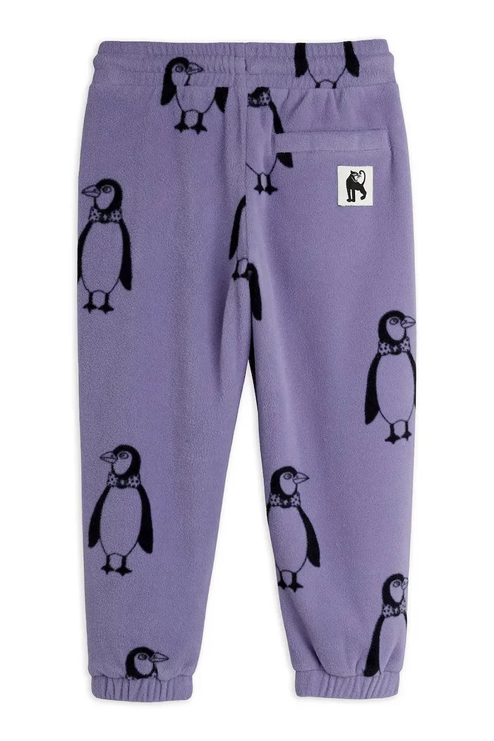MINI RODINI панталон джогър за деца от полар Penguin виолетов 11000365