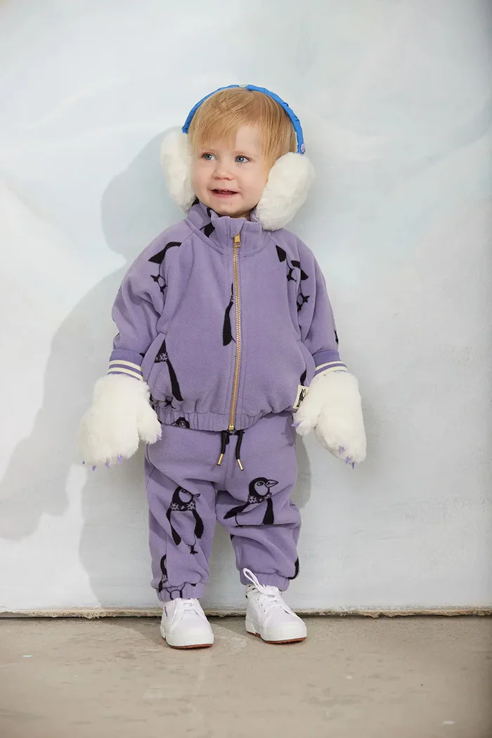 MINI RODINI панталон джогър за деца от полар Penguin виолетов 11000365