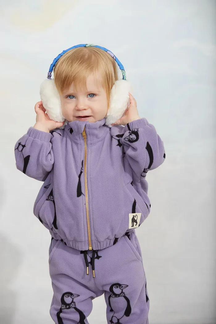 MINI RODINI панталон джогър за деца от полар Penguin виолетов 11000365