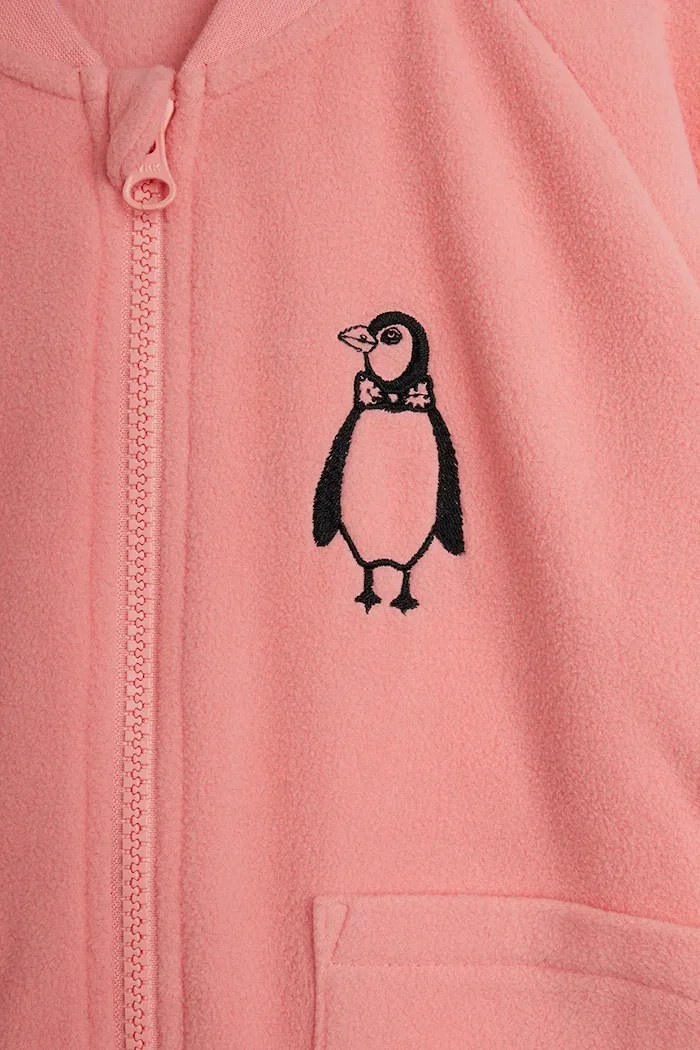 MINI RODINI суичър с цип за деца от полар Penguin розов 11000359