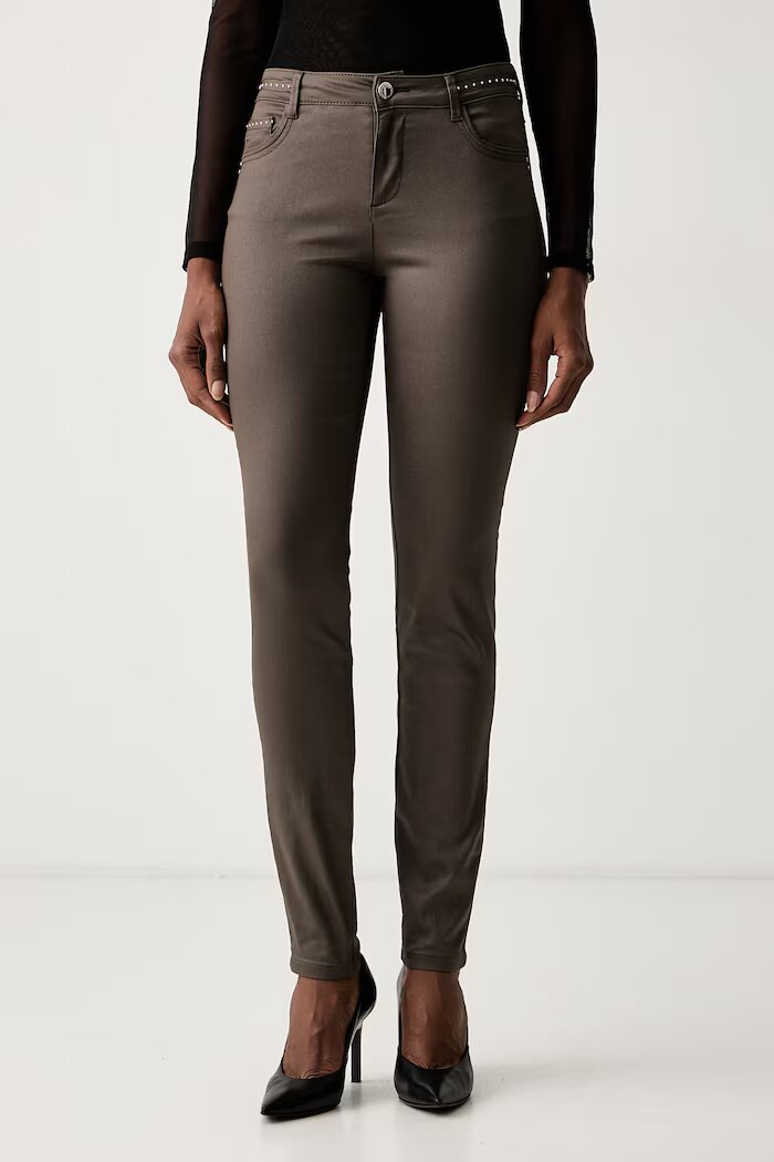 Morgan панталон slim fit дамски с памук кафяв с ниска талия PALAO