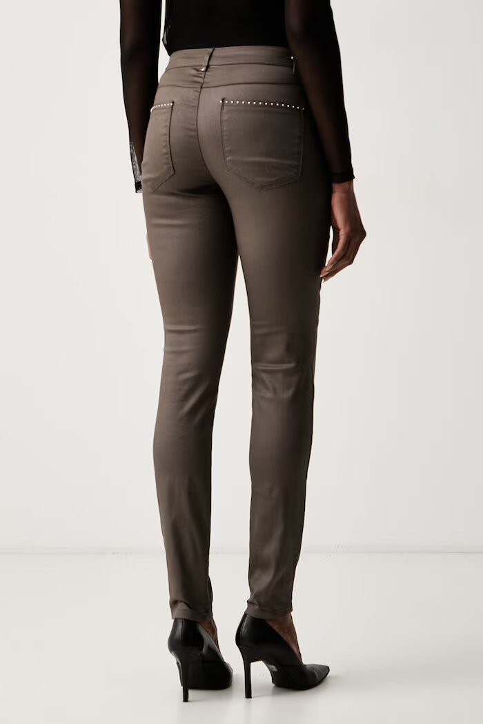 Morgan панталон slim fit дамски с памук кафяв с ниска талия PALAO
