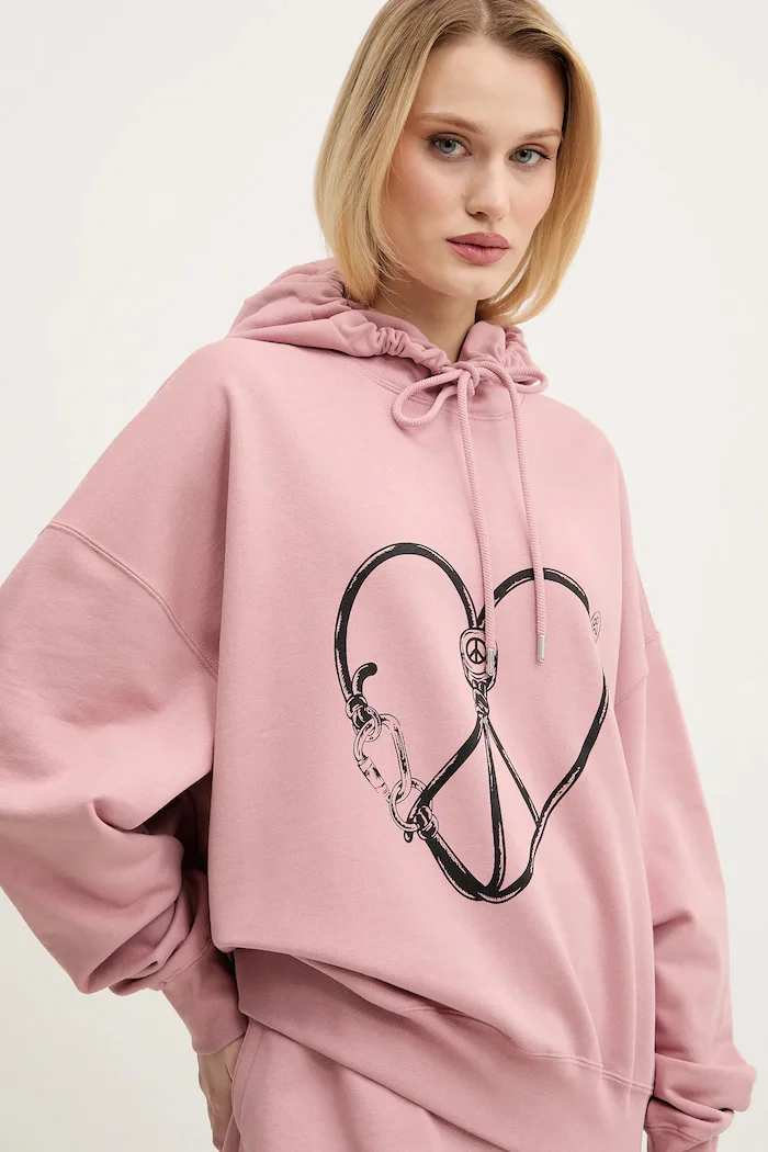 Moschino Jeans Памучен суичър в розово с качулка с принт 1708 3228