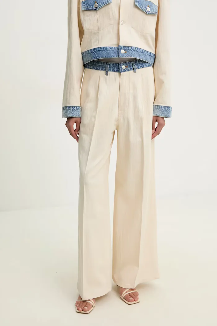 Moschino Jeans Панталон в бежово с широка каройка с висока талия 0346 3717