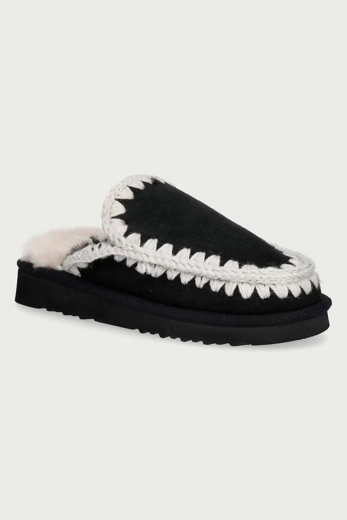 Mou чехли дамски от велур Eskimo Slipper черни MU.FW101125A