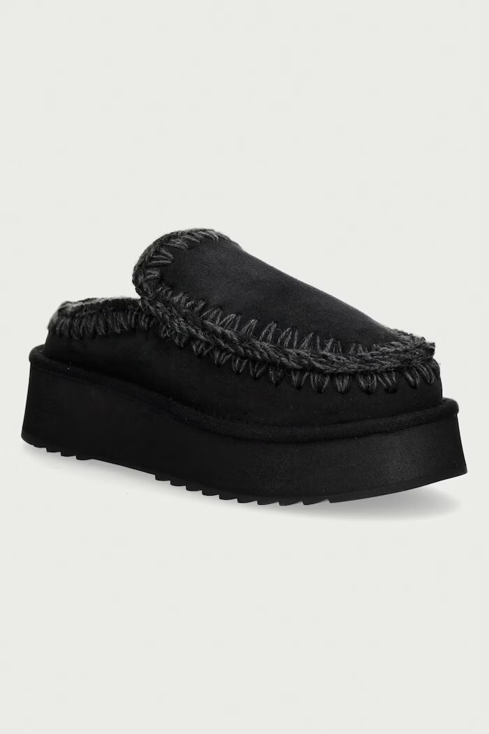 Mou чехли сабо дамски от велур Clog Eskimo Platform черни MU.FW681004A