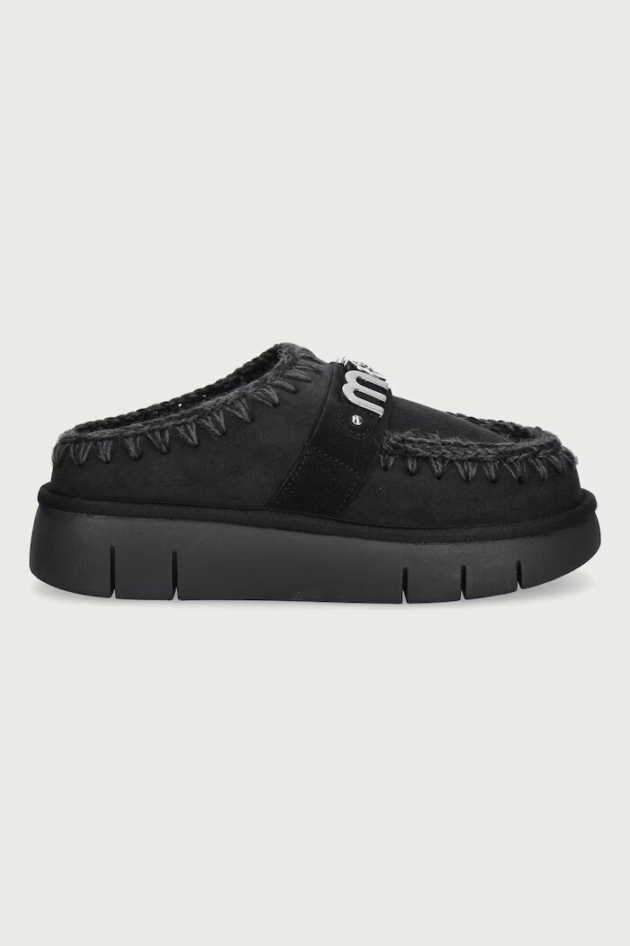 Mou пантофи дамски от велур Bounce Clog Metal Logo черни MU.FW531001A