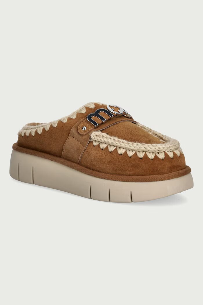 Mou пантофи дамски от велур Bounce Clog Metal Logo кафяви MU.FW531001A