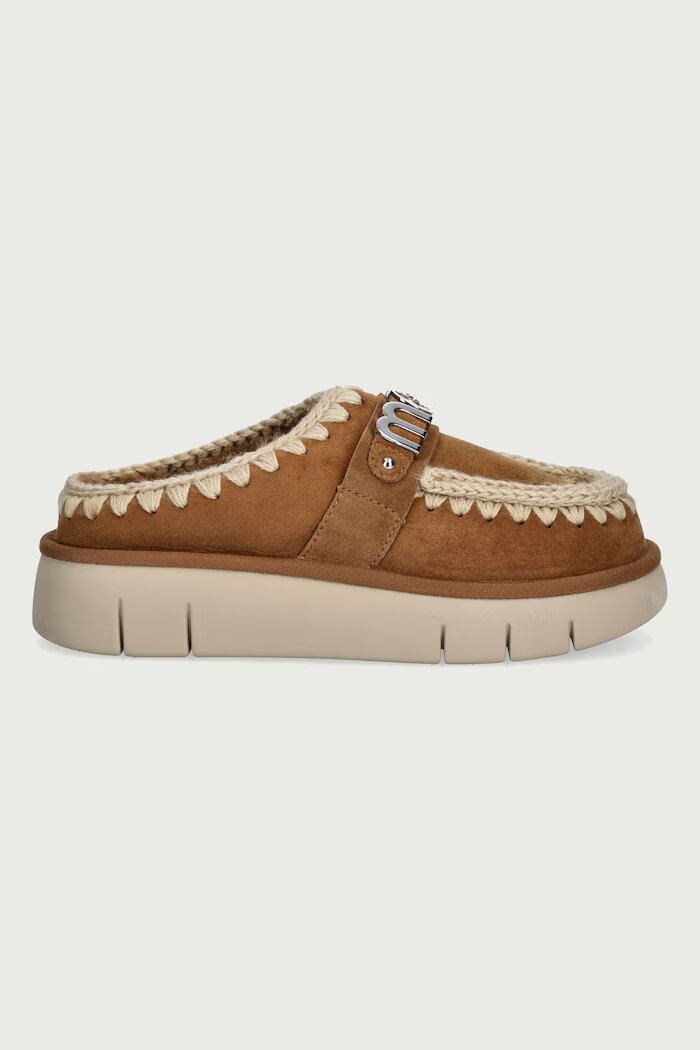 Mou пантофи дамски от велур Bounce Clog Metal Logo кафяви MU.FW531001A