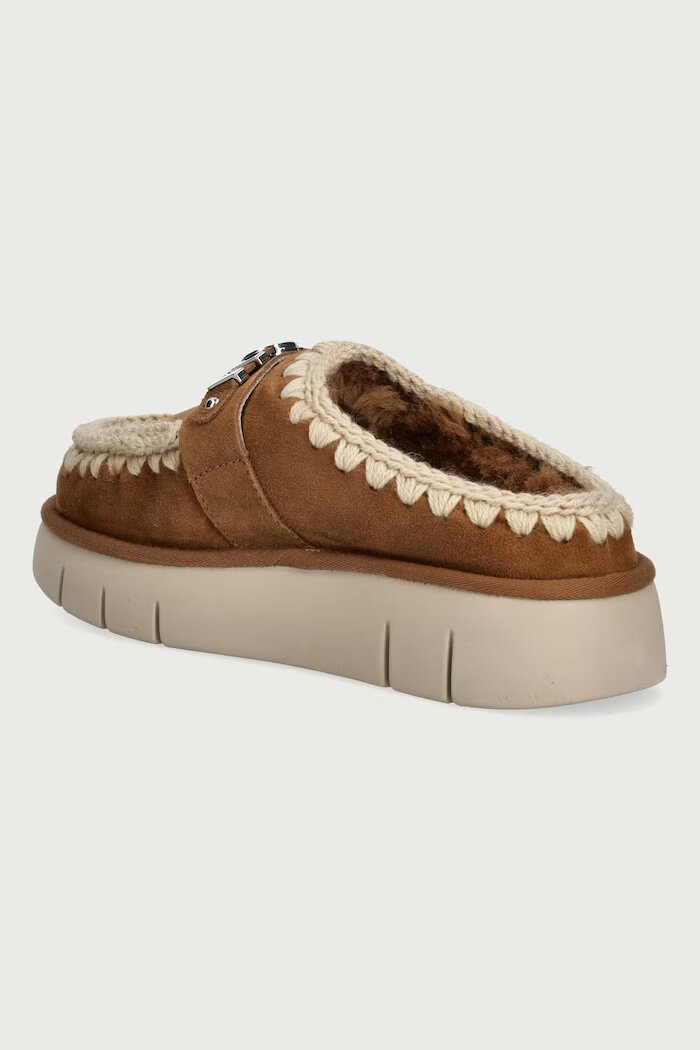 Mou пантофи дамски от велур Bounce Clog Metal Logo кафяви MU.FW531001A
