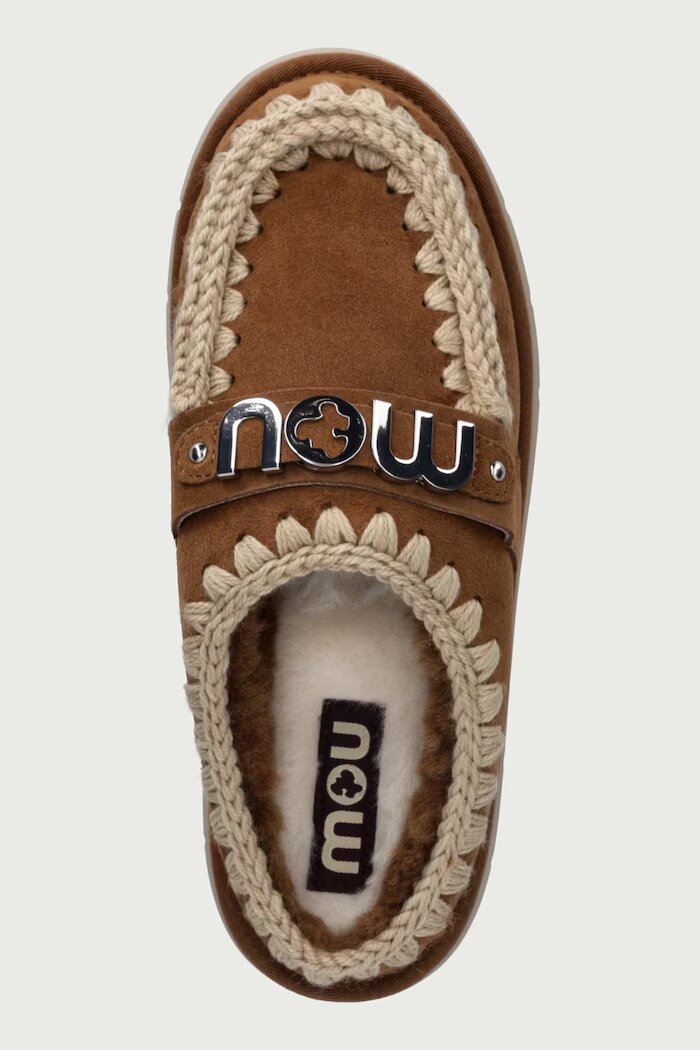 Mou пантофи дамски от велур Bounce Clog Metal Logo кафяви MU.FW531001A