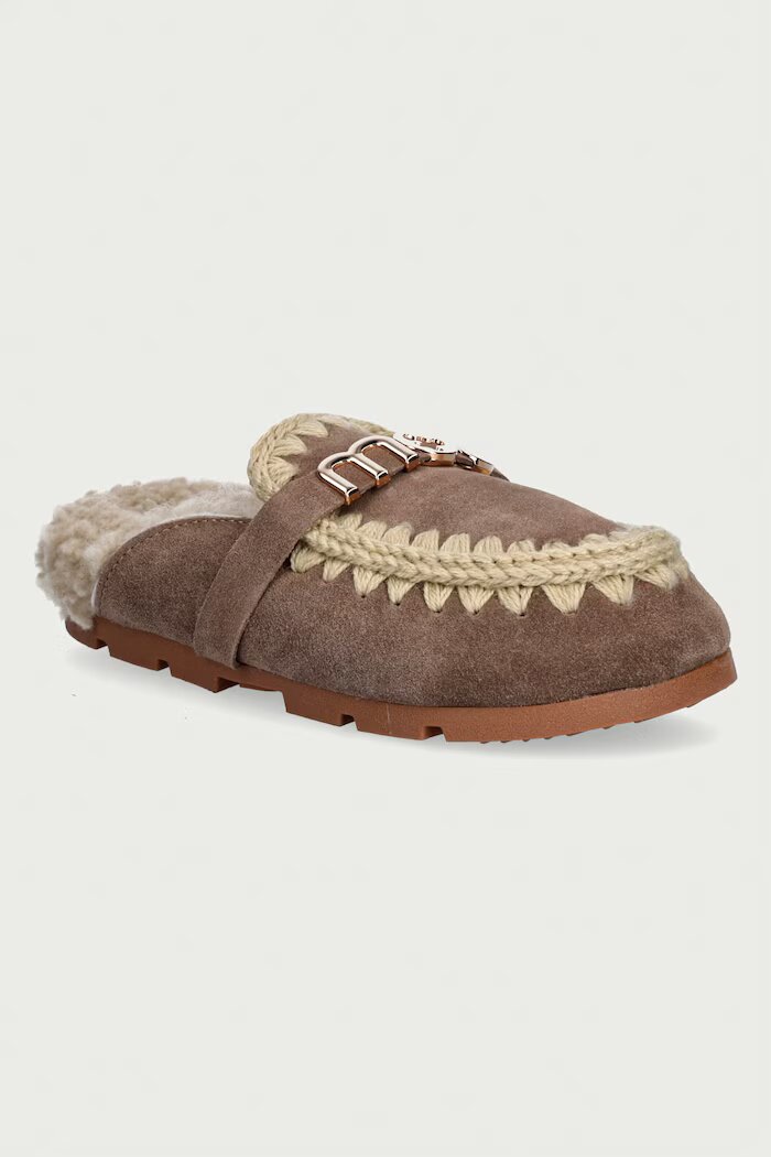 Mou пантофи дамски от велур Winter Bio Slide Logo бежови MU.FW431000A