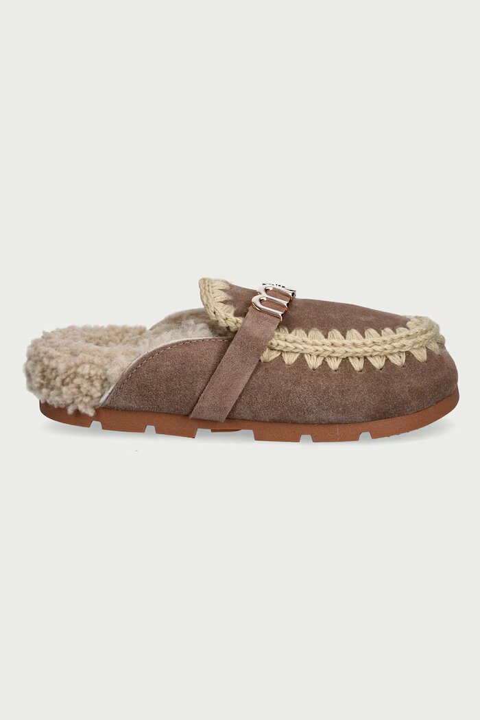Mou пантофи дамски от велур Winter Bio Slide Logo бежови MU.FW431000A