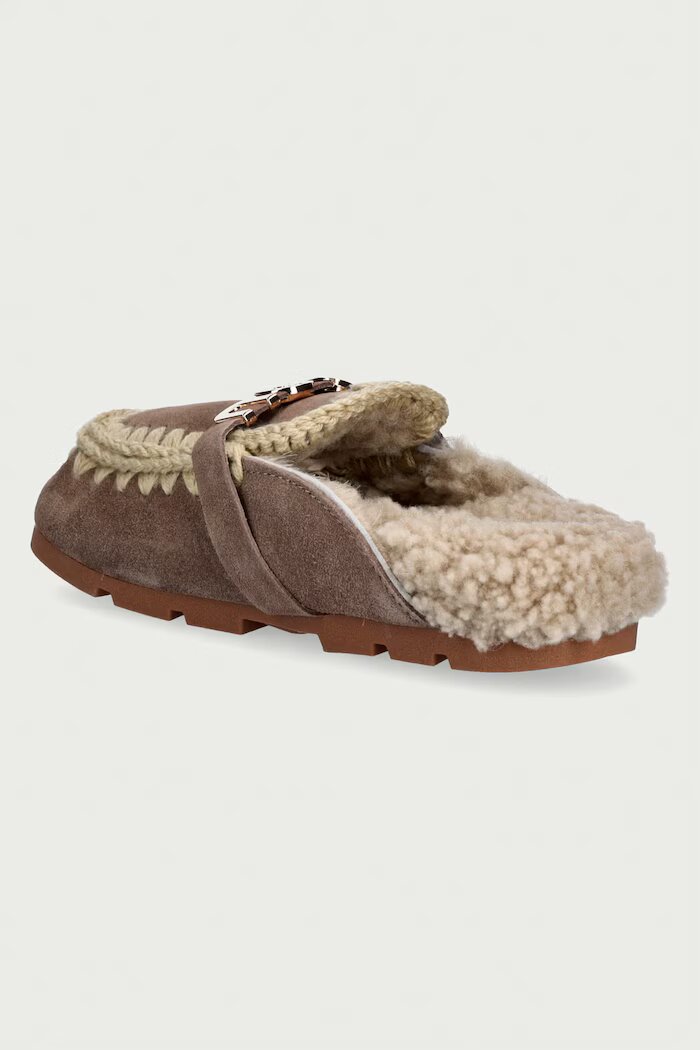 Mou пантофи дамски от велур Winter Bio Slide Logo бежови MU.FW431000A