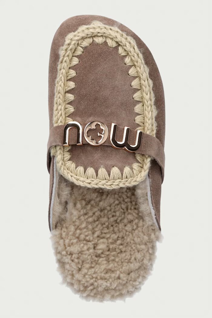 Mou пантофи дамски от велур Winter Bio Slide Logo бежови MU.FW431000A