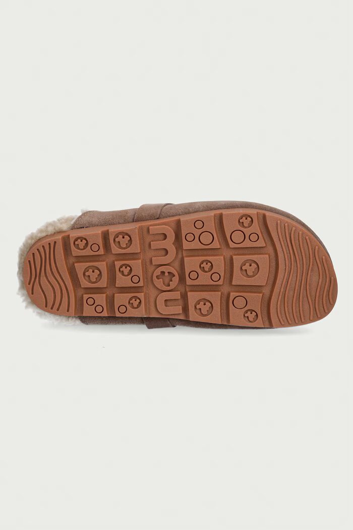 Mou пантофи дамски от велур Winter Bio Slide Logo бежови MU.FW431000A